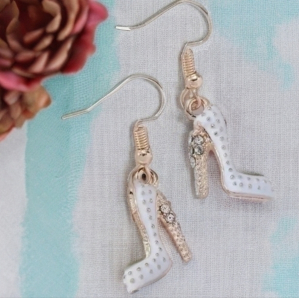 BETSEY JOHNSON RHINESTONE WHITE HIGH HEEL EARRINGS